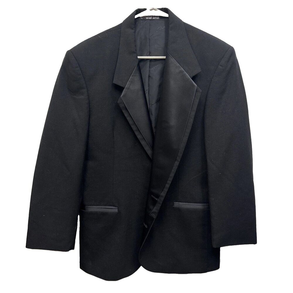 Oscar de la Renta Formal Tuxedo Suit Jacket Only Black 39R Pockets Logo Buttons